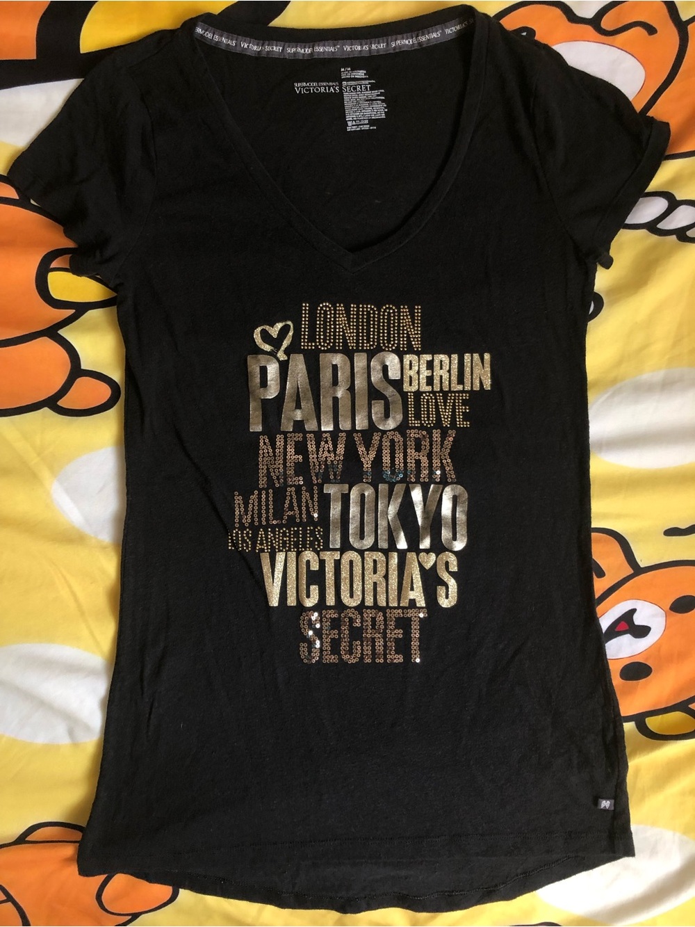 Victoria's Secret Black V-Neck City Print Tee